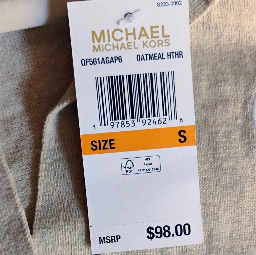 Michael Kors Women's Small Cream V Neck Polo Short Sleeve Top Blouse Polo New Mk
